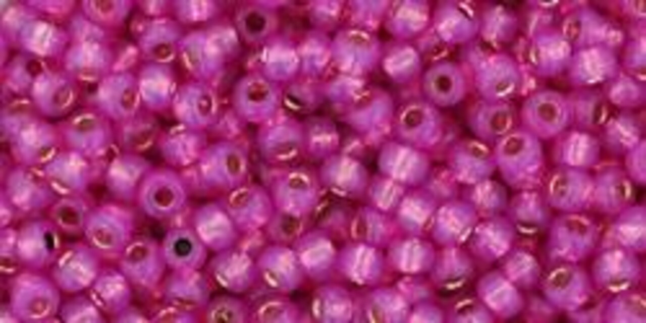 Toho 11/0 Round Japanese Seed Bead, #2107PF, Silver Lined Hot Pink PermaFinish, 13 grams